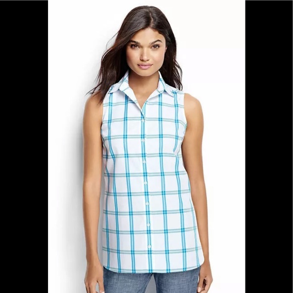 Lands' End Tops - 3/20$ Land’s End Button Down Shirt Plaid White New